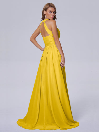 Nicole Vintage Halter Chiffon Long Bridesmaid Dresses