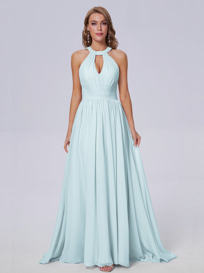 Nicole Vintage Halter Chiffon Long Bridesmaid Dresses