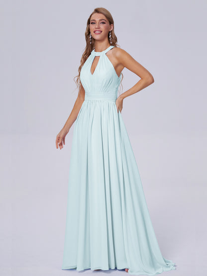 Nicole Vintage Halter Chiffon Long Bridesmaid Dresses