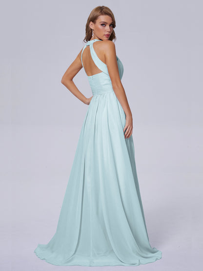 Nicole Vintage Halter Chiffon Long Bridesmaid Dresses