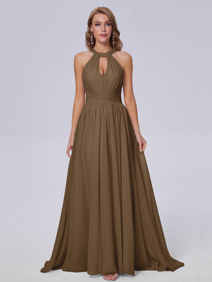 Nicole Vintage Halter Chiffon Long Bridesmaid Dresses