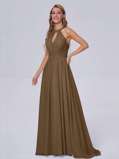 Nicole Vintage Halter Chiffon Long Bridesmaid Dresses