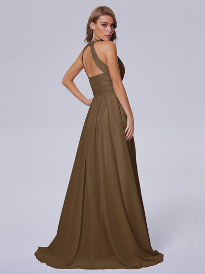 Nicole Vintage Halter Chiffon Long Bridesmaid Dresses