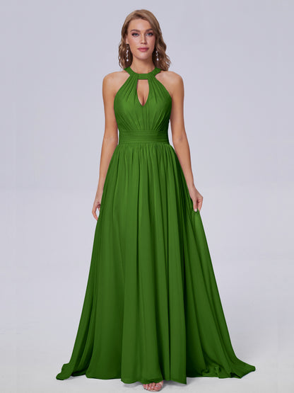 Nicole Vintage Halter Chiffon Long Bridesmaid Dresses