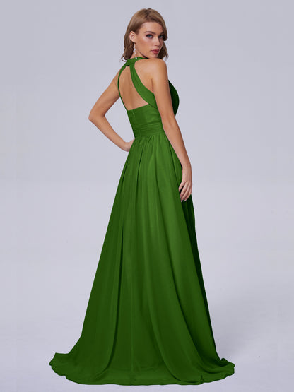 Nicole Vintage Halter Chiffon Long Bridesmaid Dresses