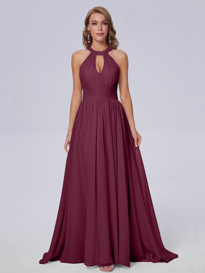 Nicole Vintage Halter Chiffon Long Bridesmaid Dresses