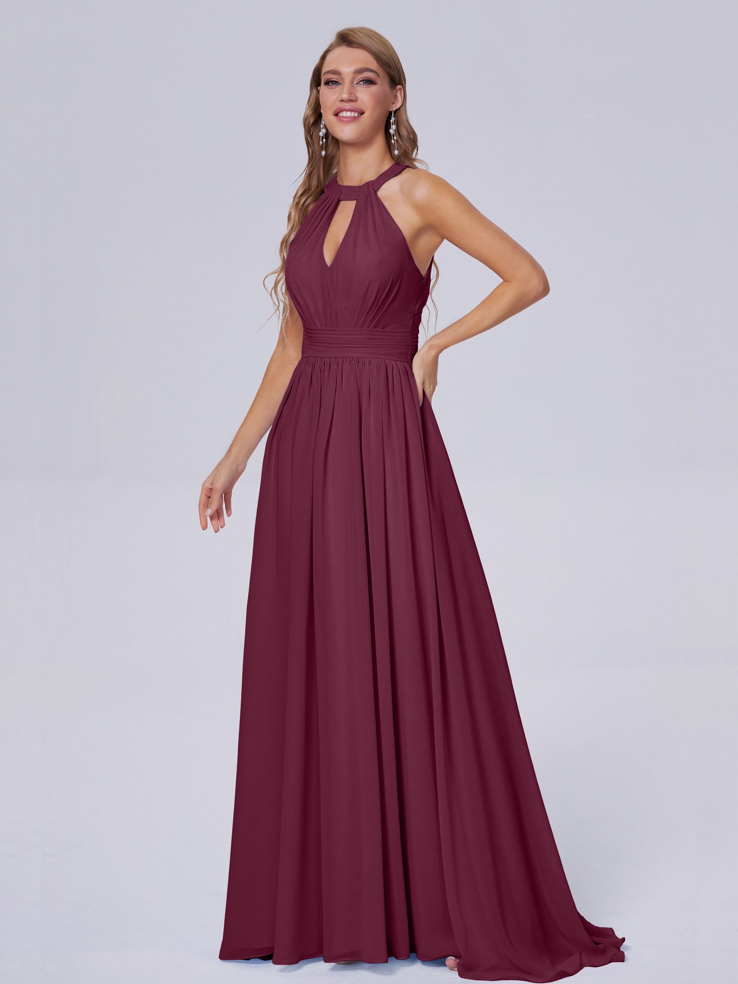 Nicole Vintage Halter Chiffon Long Bridesmaid Dresses