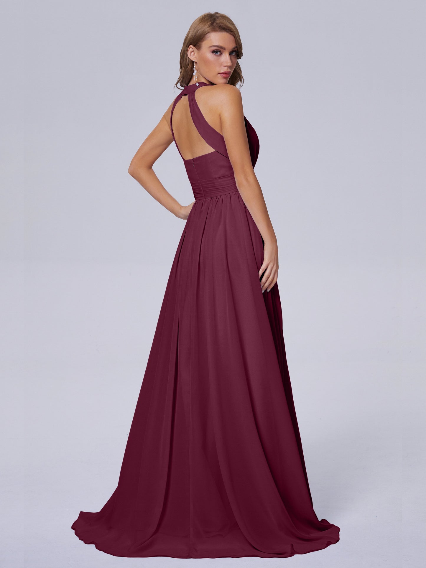 Nicole Vintage Halter Chiffon Long Bridesmaid Dresses