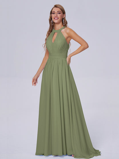 Nicole Vintage Halter Chiffon Long Bridesmaid Dresses
