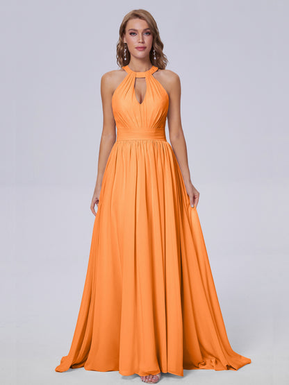 Nicole Vintage Halter Chiffon Long Bridesmaid Dresses