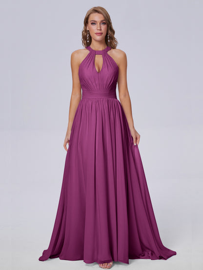 Nicole Vintage Halter Chiffon Long Bridesmaid Dresses