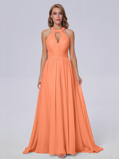 Nicole Vintage Halter Chiffon Long Bridesmaid Dresses
