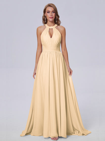 Nicole Vintage Halter Chiffon Long Bridesmaid Dresses