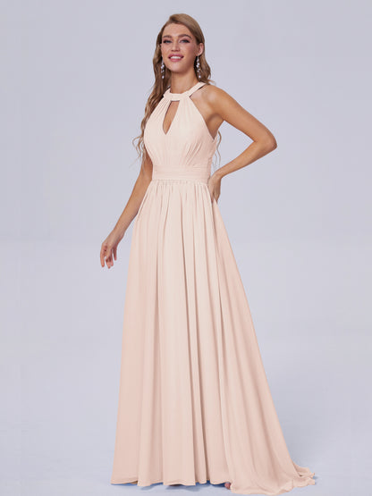 Nicole Vintage Halter Chiffon Long Bridesmaid Dresses