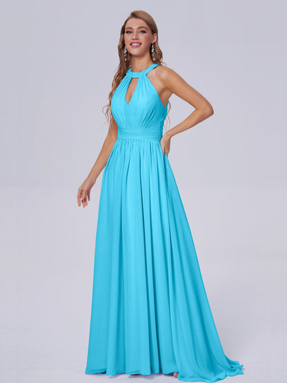 Nicole Vintage Halter Chiffon Long Bridesmaid Dresses