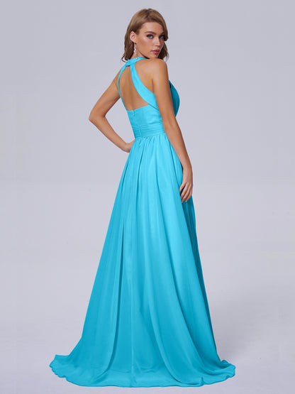Nicole Vintage Halter Chiffon Long Bridesmaid Dresses