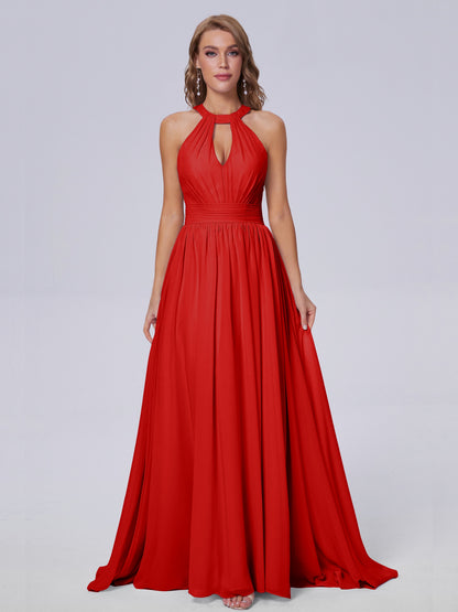 Nicole Vintage Halter Chiffon Long Bridesmaid Dresses