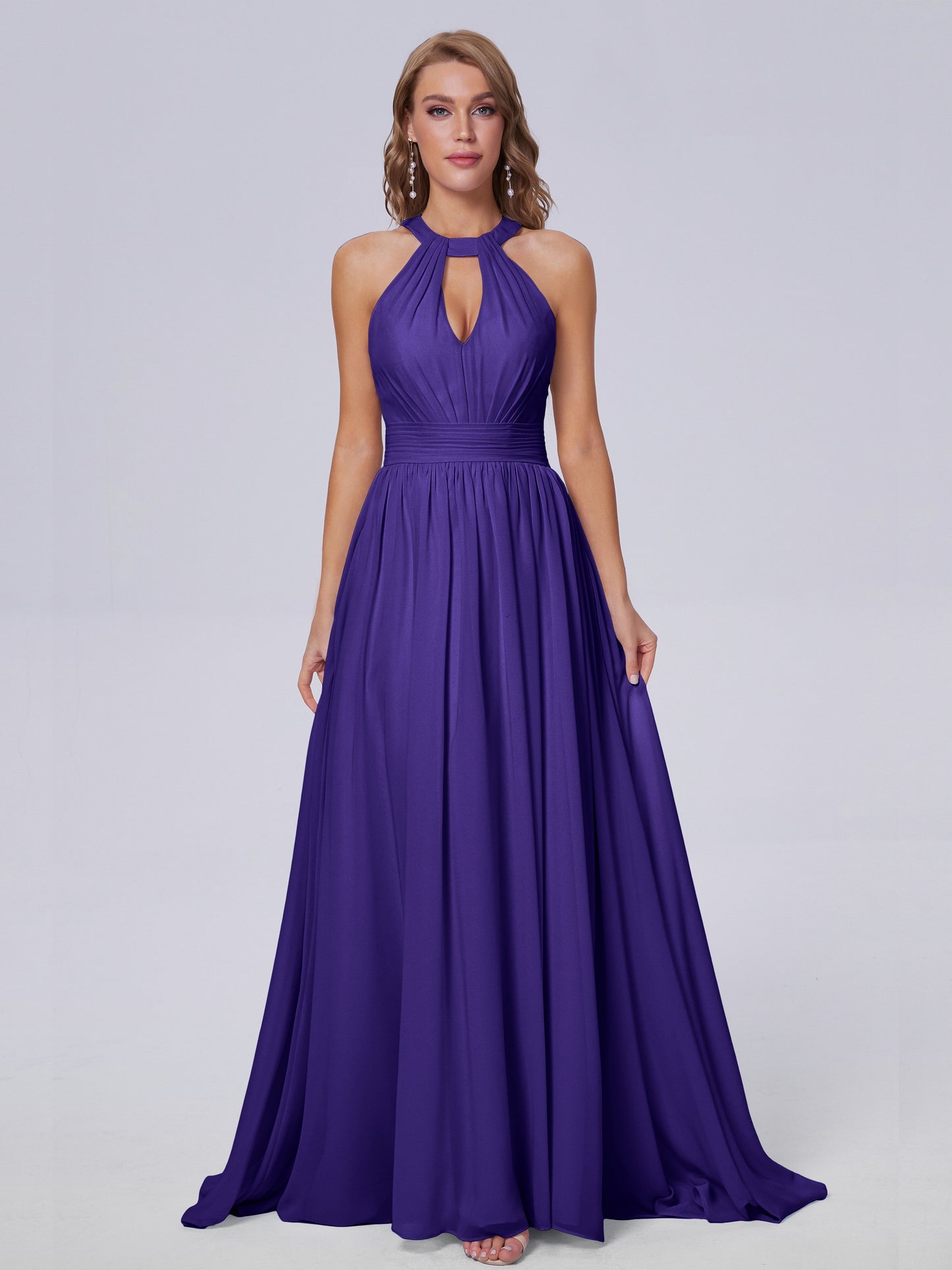 Nicole Vintage Halter Chiffon Long Bridesmaid Dresses