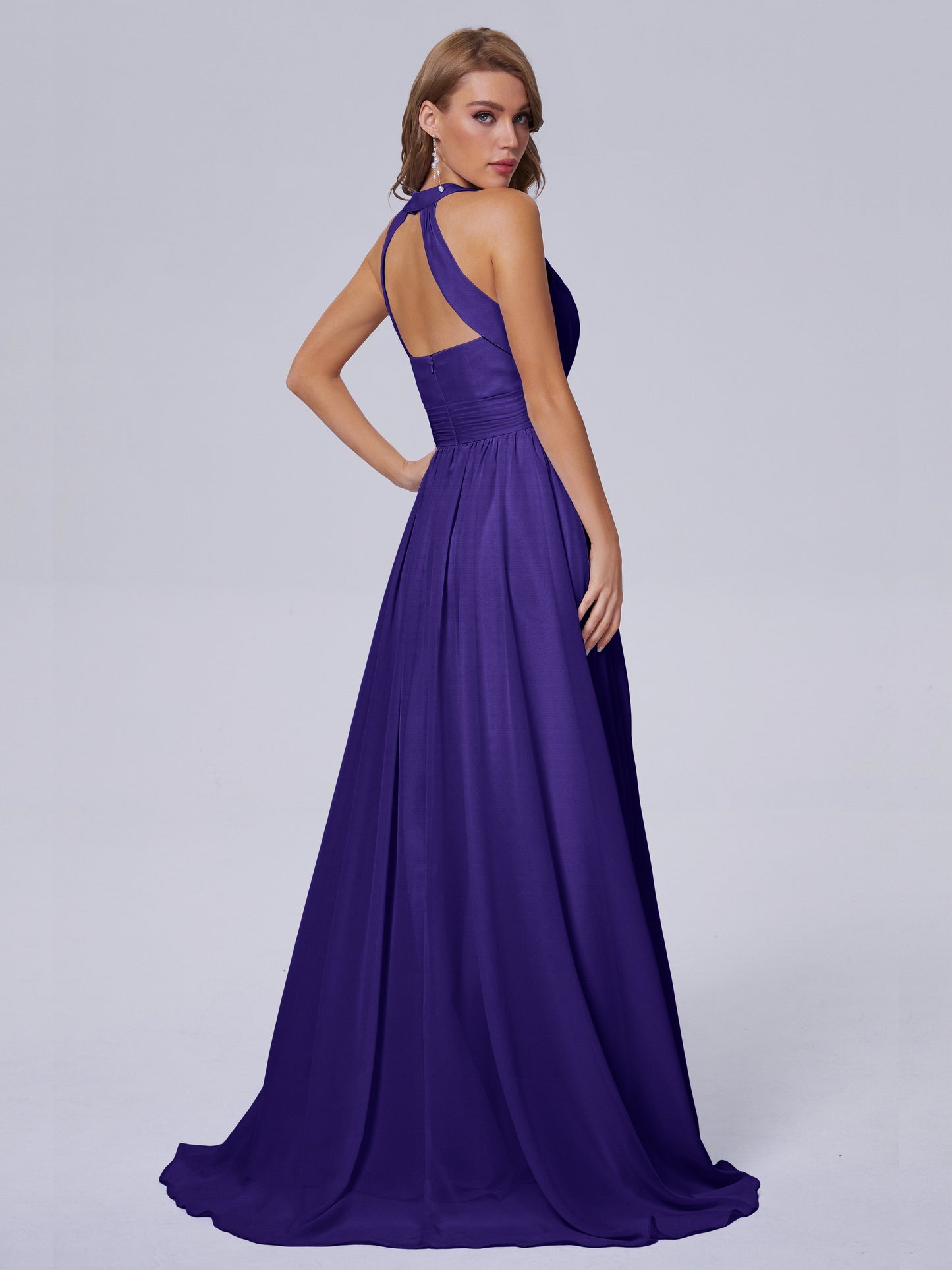 Nicole Vintage Halter Chiffon Long Bridesmaid Dresses