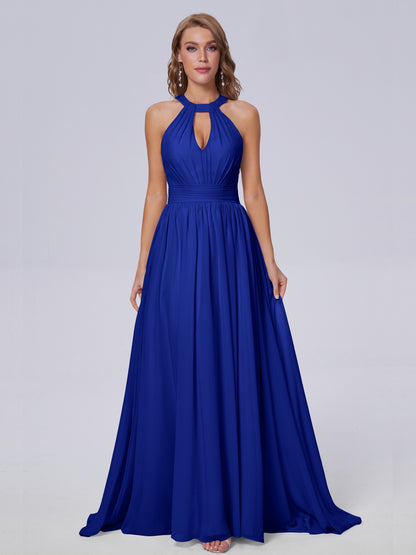 Nicole Vintage Halter Chiffon Long Bridesmaid Dresses