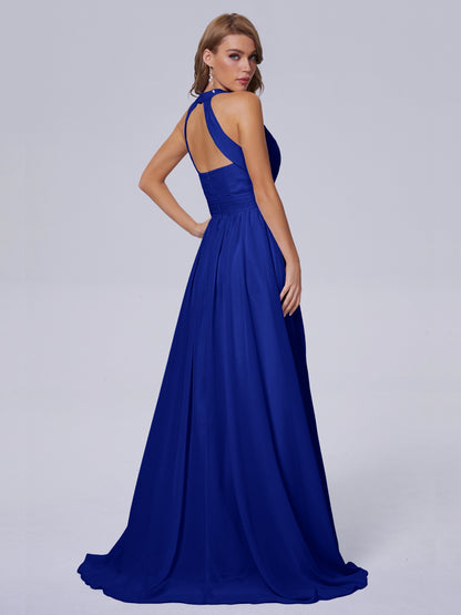 Nicole Vintage Halter Chiffon Long Bridesmaid Dresses