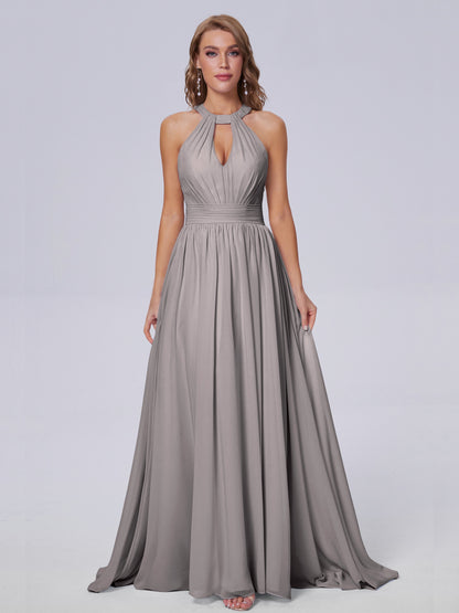 Nicole Vintage Halter Chiffon Long Bridesmaid Dresses