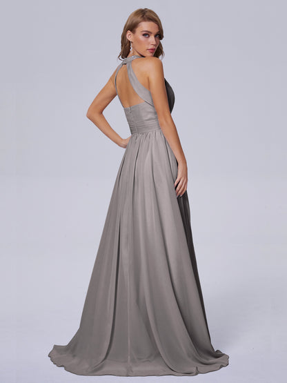 Nicole Vintage Halter Chiffon Long Bridesmaid Dresses
