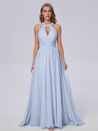 Nicole Vintage Halter Chiffon Long Bridesmaid Dresses