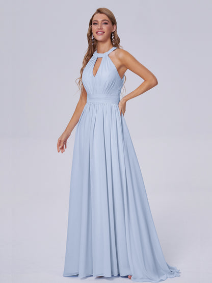 Nicole Vintage Halter Chiffon Long Bridesmaid Dresses