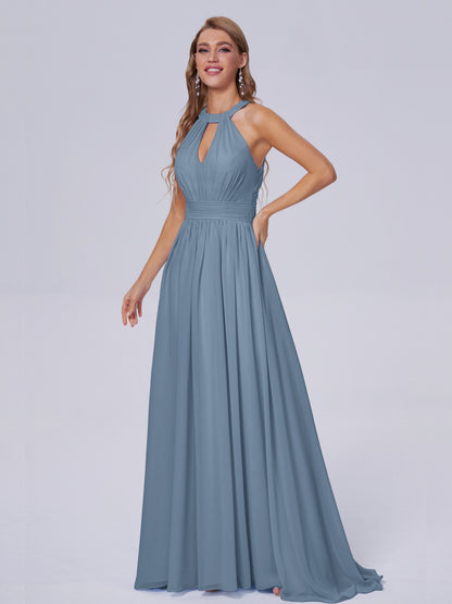 Nicole Vintage Halter Chiffon Long Bridesmaid Dresses