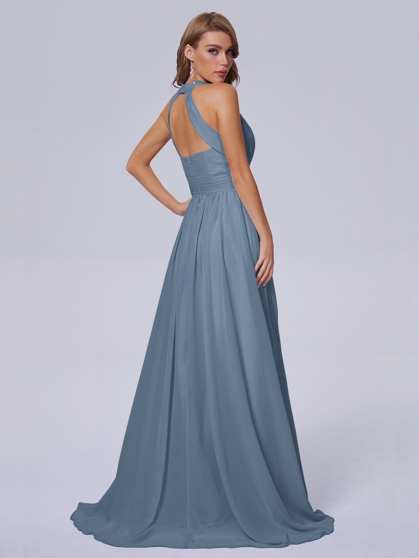 Nicole Vintage Halter Chiffon Long Bridesmaid Dresses