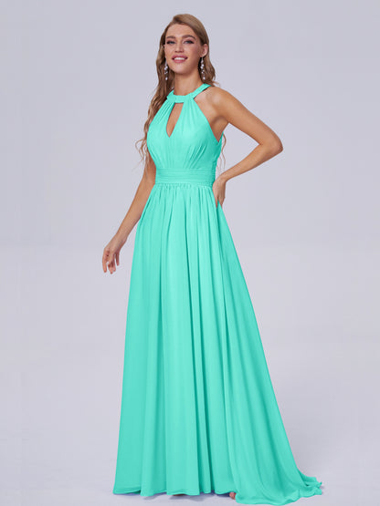 Nicole Vintage Halter Chiffon Long Bridesmaid Dresses