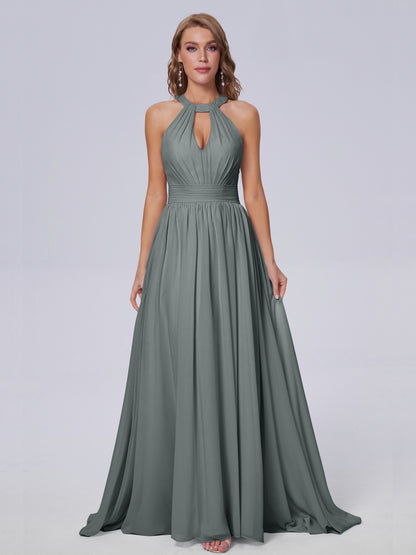 Nicole Vintage Halter Chiffon Long Bridesmaid Dresses