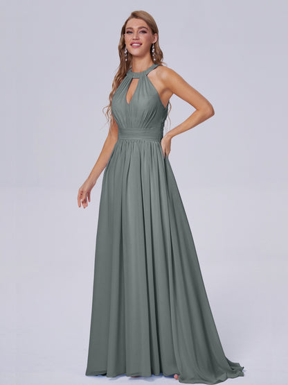 Nicole Vintage Halter Chiffon Long Bridesmaid Dresses