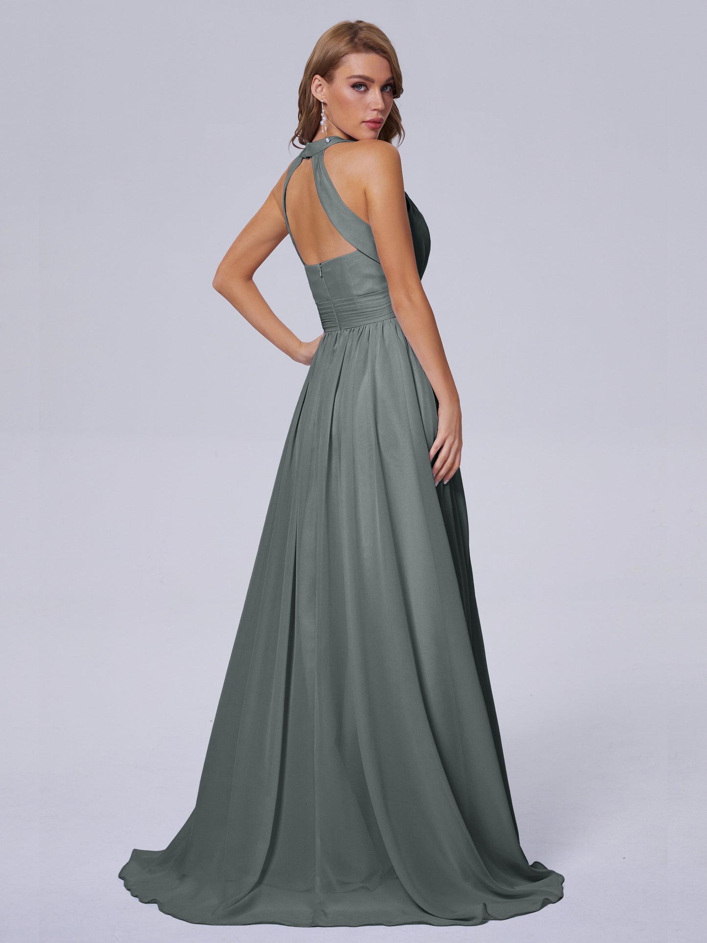 Nicole Vintage Halter Chiffon Long Bridesmaid Dresses