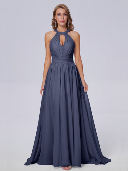 Nicole Vintage Halter Chiffon Long Bridesmaid Dresses