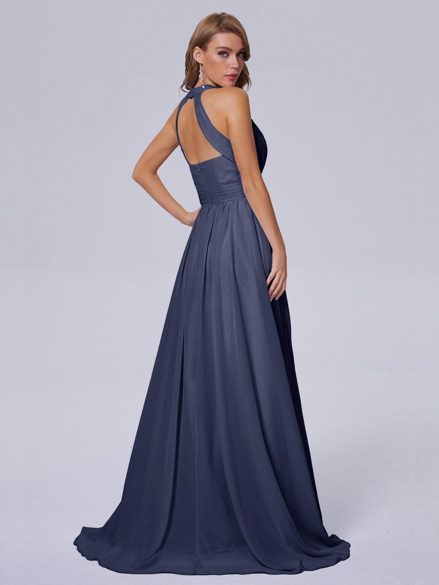 Nicole Vintage Halter Chiffon Long Bridesmaid Dresses