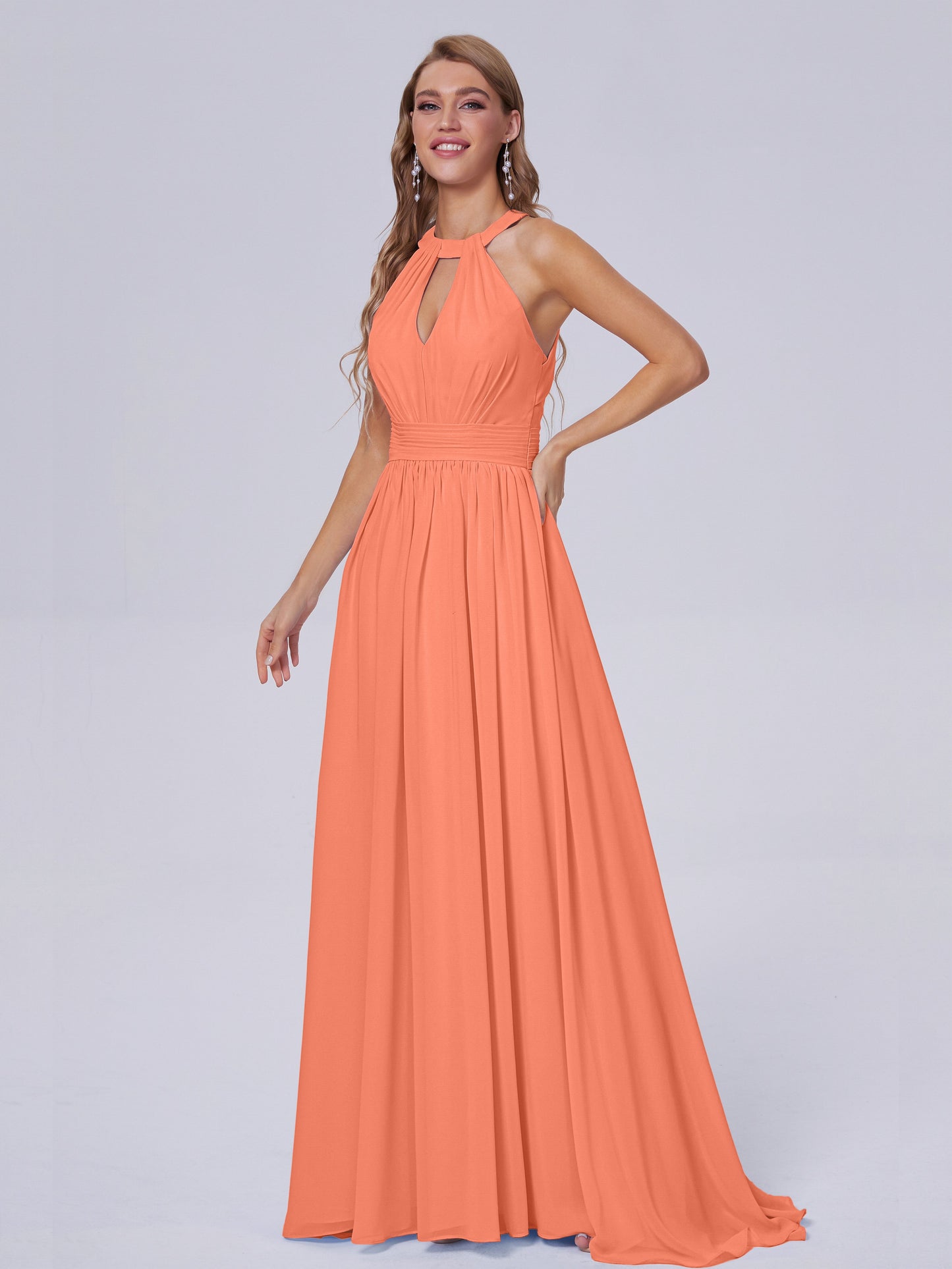 Nicole Vintage Halter Chiffon Long Bridesmaid Dresses