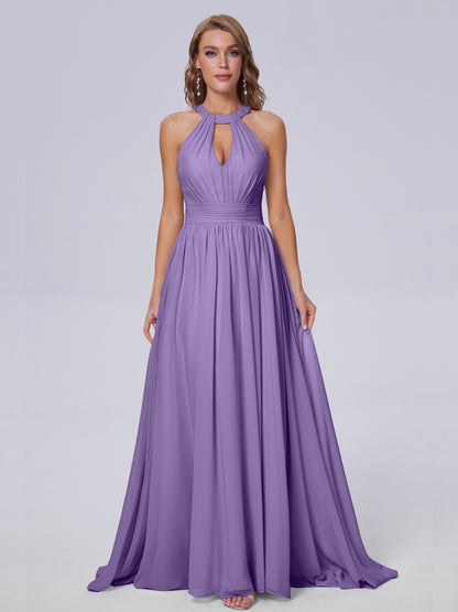 Nicole Vintage Halter Chiffon Long Bridesmaid Dresses