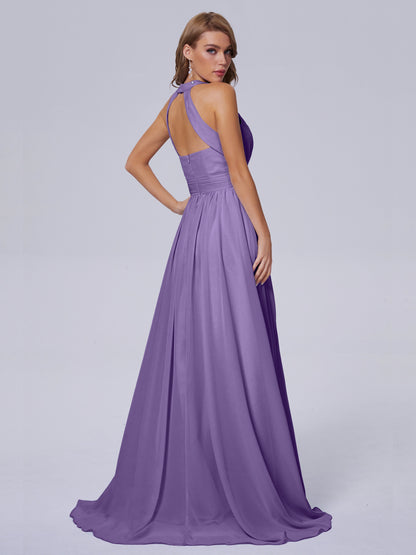 Nicole Vintage Halter Chiffon Long Bridesmaid Dresses