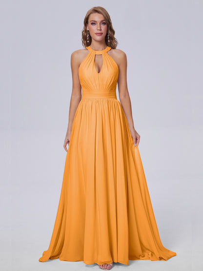 Nicole Vintage Halter Chiffon Long Bridesmaid Dresses