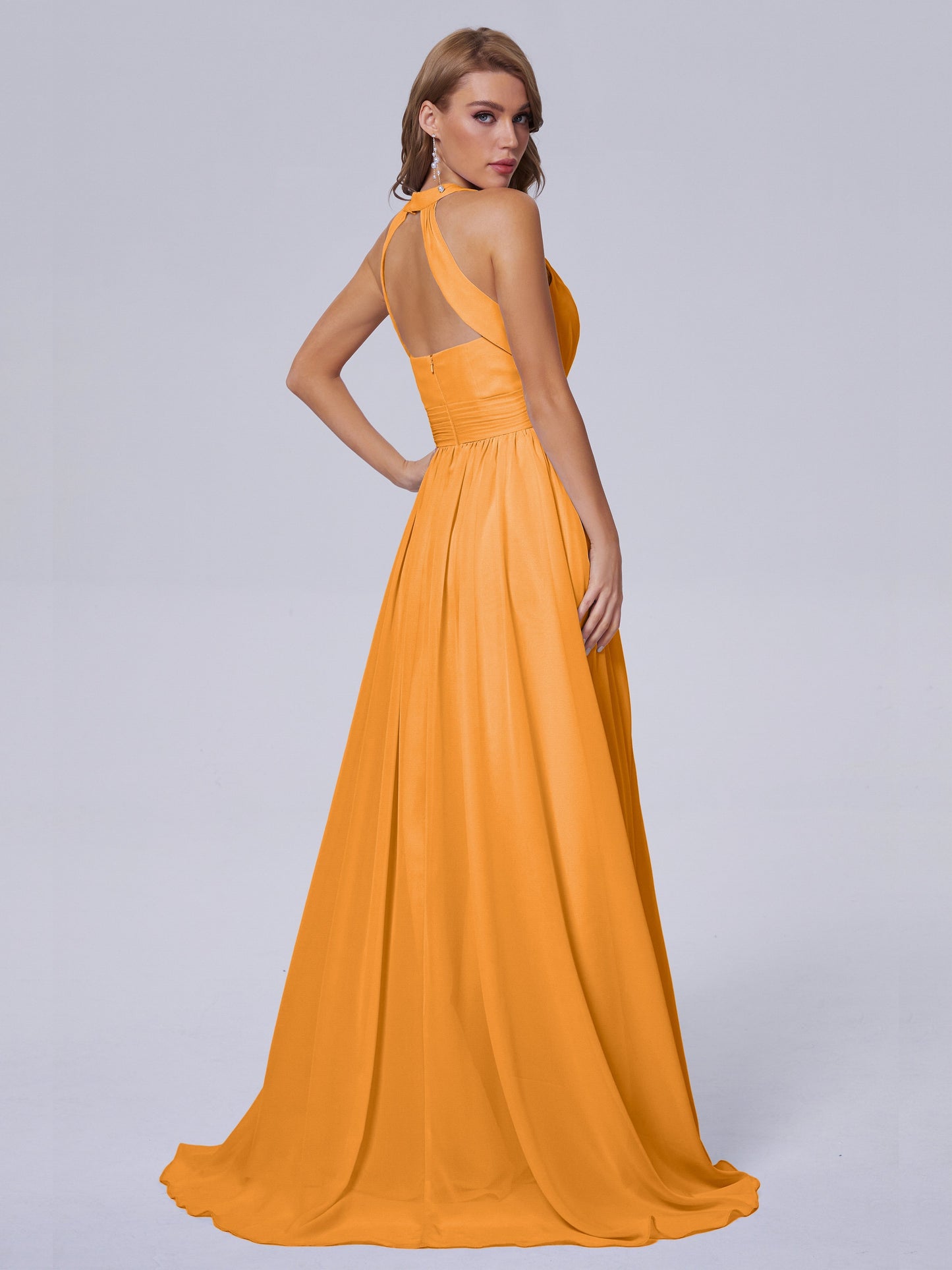 Nicole Vintage Halter Chiffon Long Bridesmaid Dresses