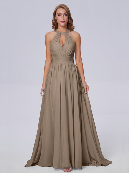 Nicole Vintage Halter Chiffon Long Bridesmaid Dresses