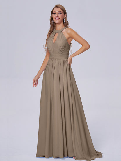 Nicole Vintage Halter Chiffon Long Bridesmaid Dresses