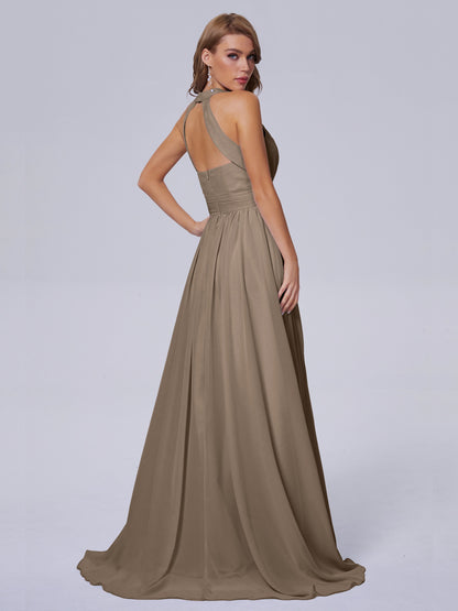 Nicole Vintage Halter Chiffon Long Bridesmaid Dresses