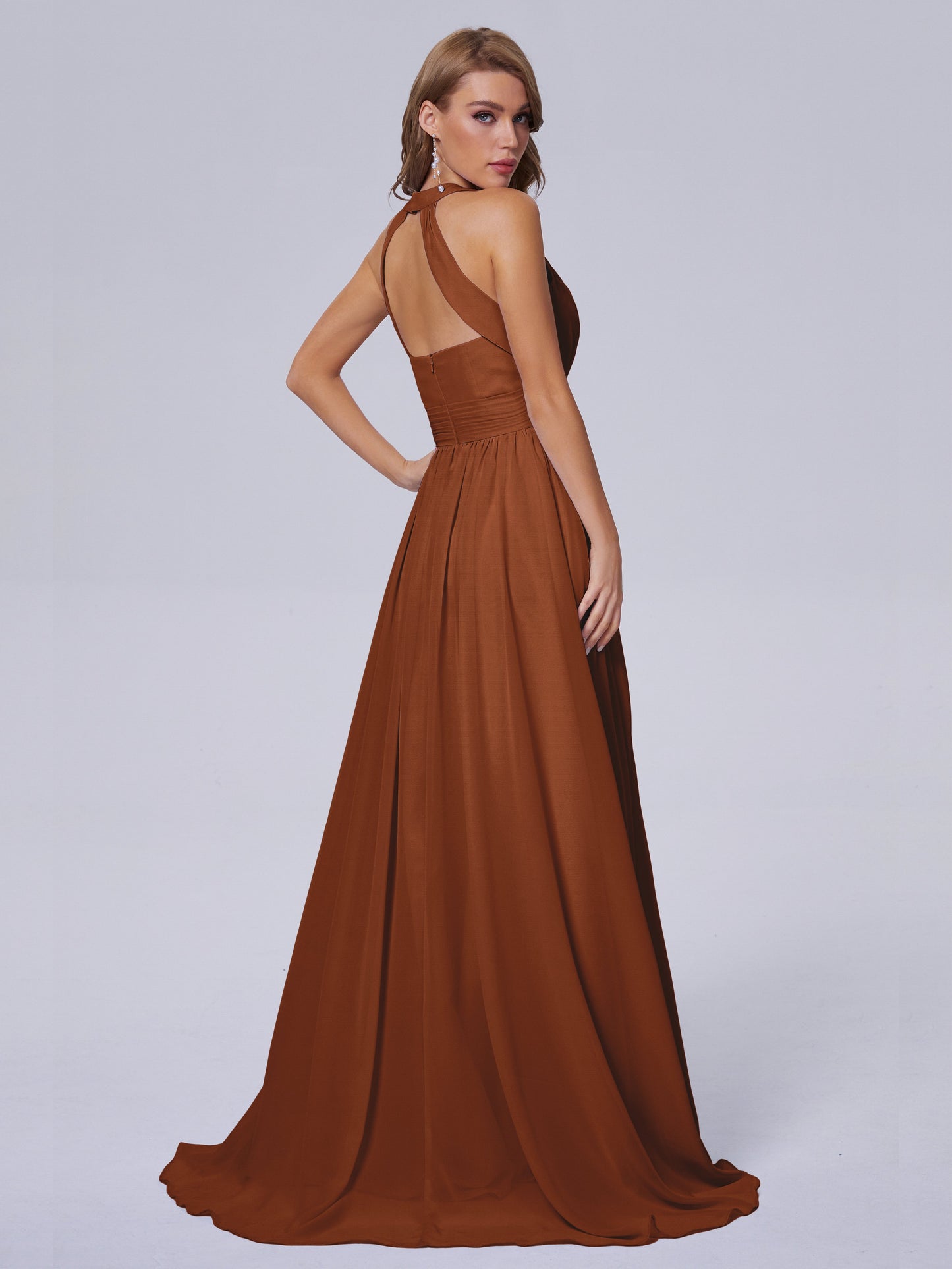 Nicole Vintage Halter Chiffon Long Bridesmaid Dresses