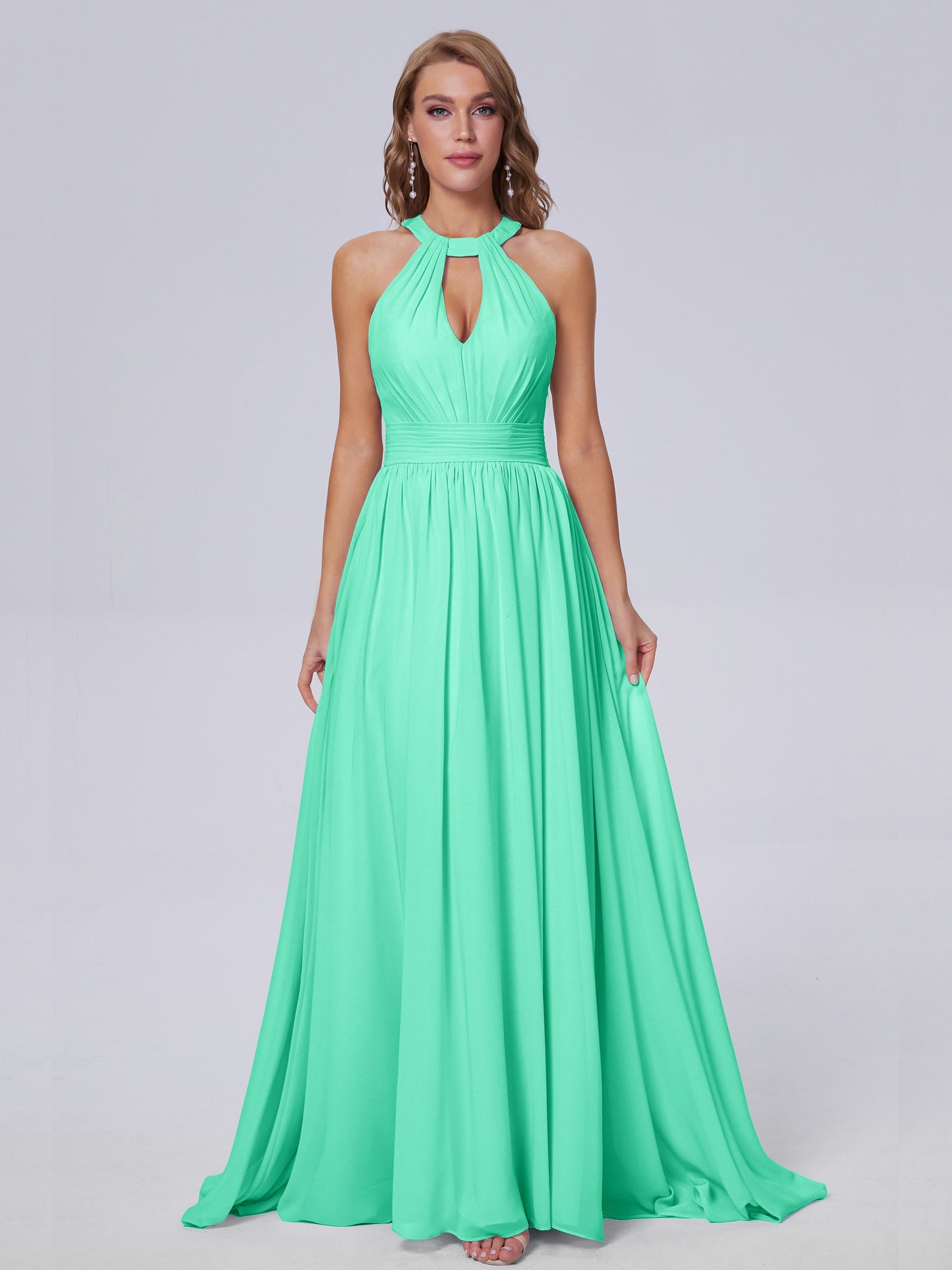 Nicole Vintage Halter Chiffon Long Bridesmaid Dresses