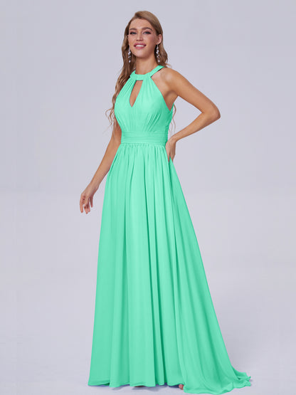 Nicole Vintage Halter Chiffon Long Bridesmaid Dresses