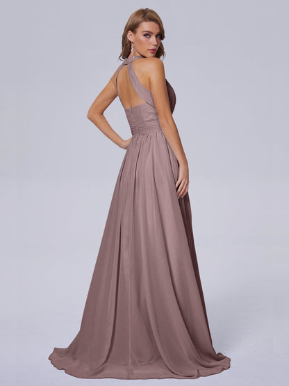 Nicole Vintage Halter Chiffon Long Bridesmaid Dresses