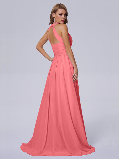 Nicole Vintage Halter Chiffon Long Bridesmaid Dresses
